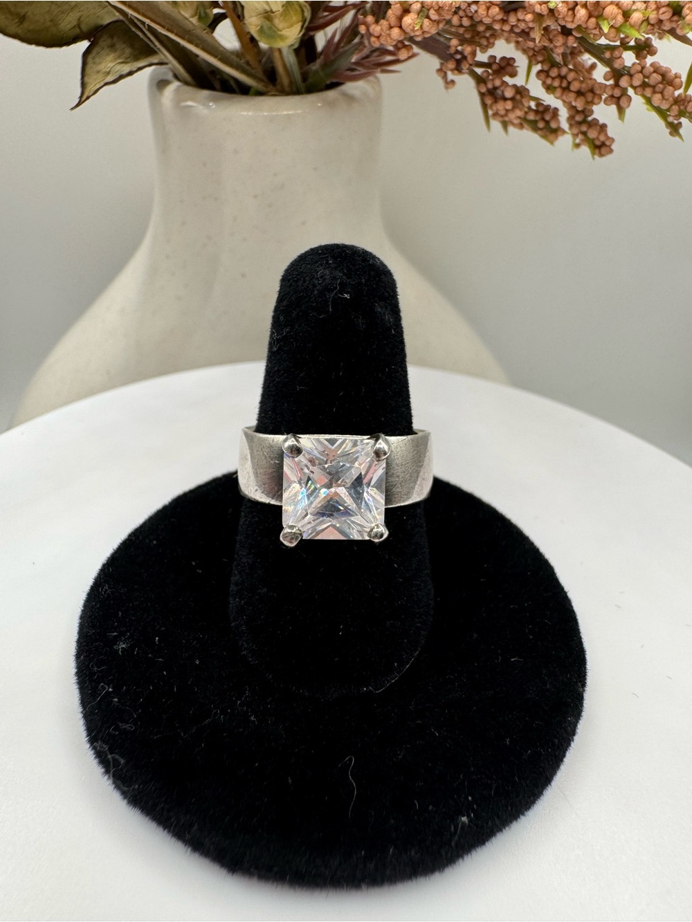 Sterling Silver Princess-Cut Simulated Diamond Ring (Size 7)